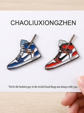 Nike Jordan Sneaker Enamel Pins Blue & Red High-Top, Set Of 2